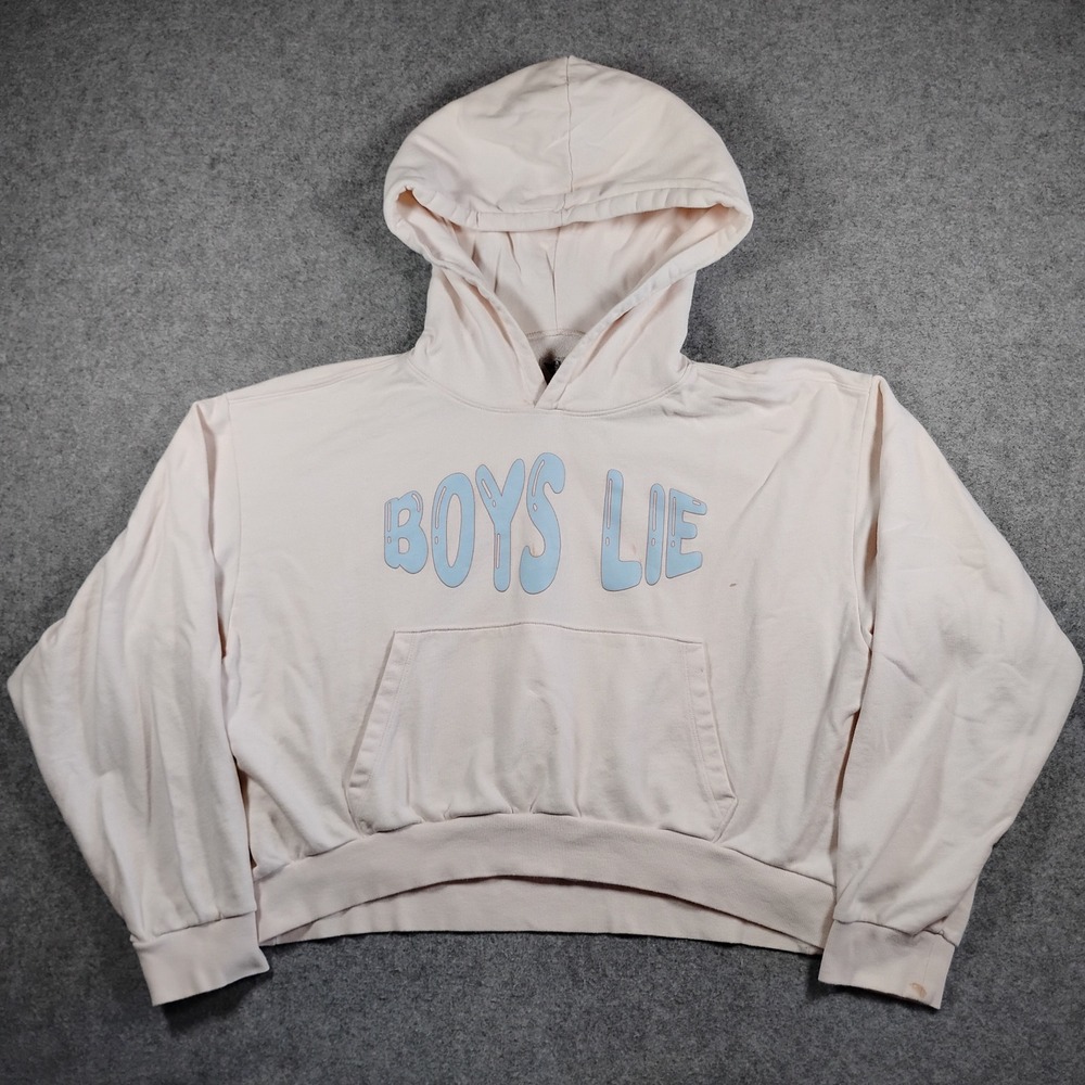 Boys Lie OSO Cropped Hoodie Light Pink Blue Graphic Sweatshirt Womens One Size